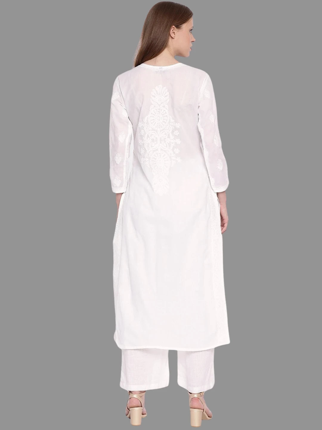 Ada Hand Embroidered White Cotton Lucknowi Chikankari Straight Kurta A230786