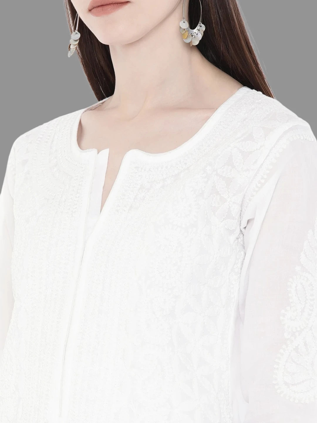 Ada Hand Embroidered White Cotton Lucknowi Chikankari Straight Kurta A237451