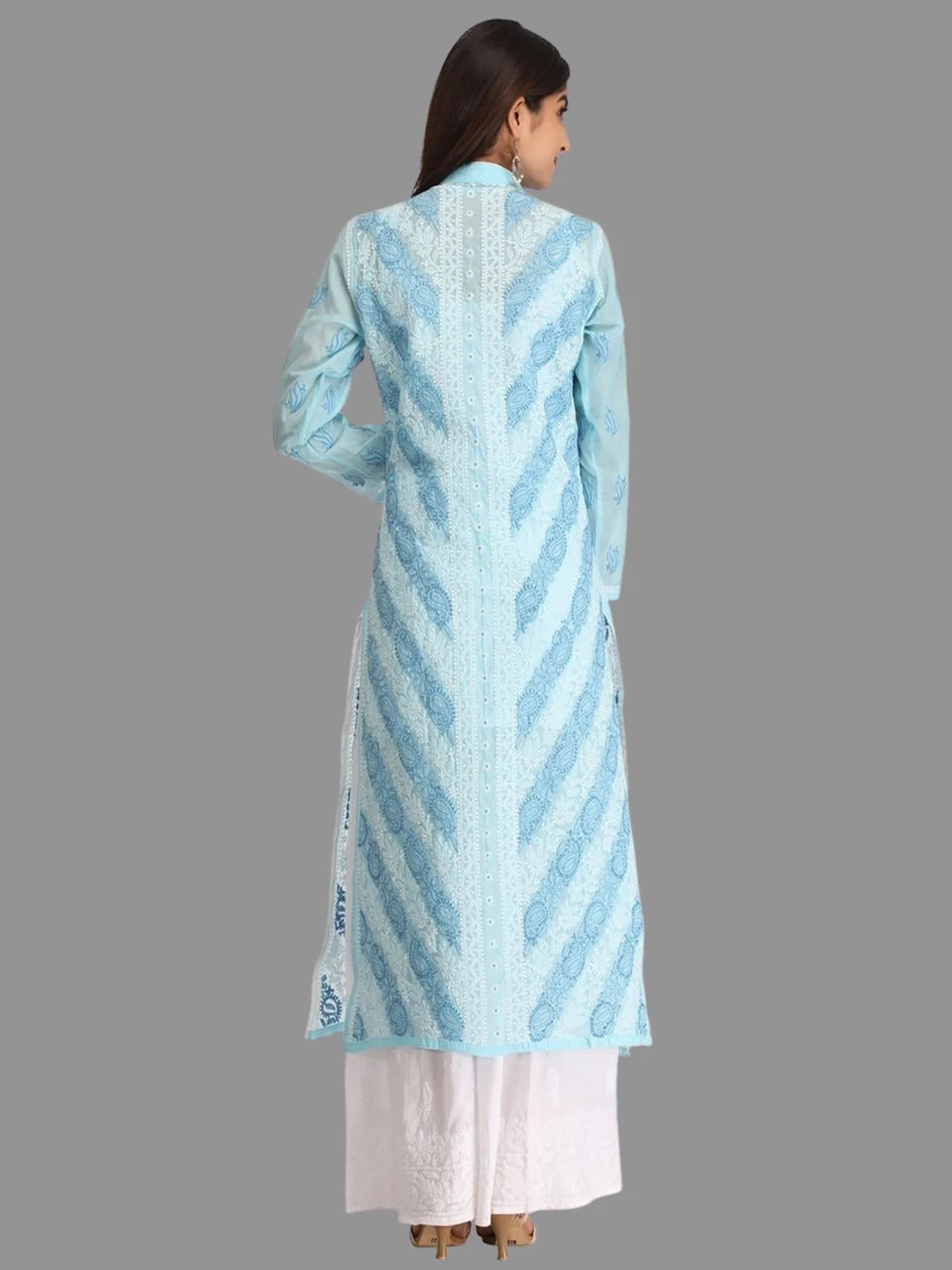 Ada Hand Embroidered Blue Cotton Lucknowi Chikankari Straight Kurta  A239014