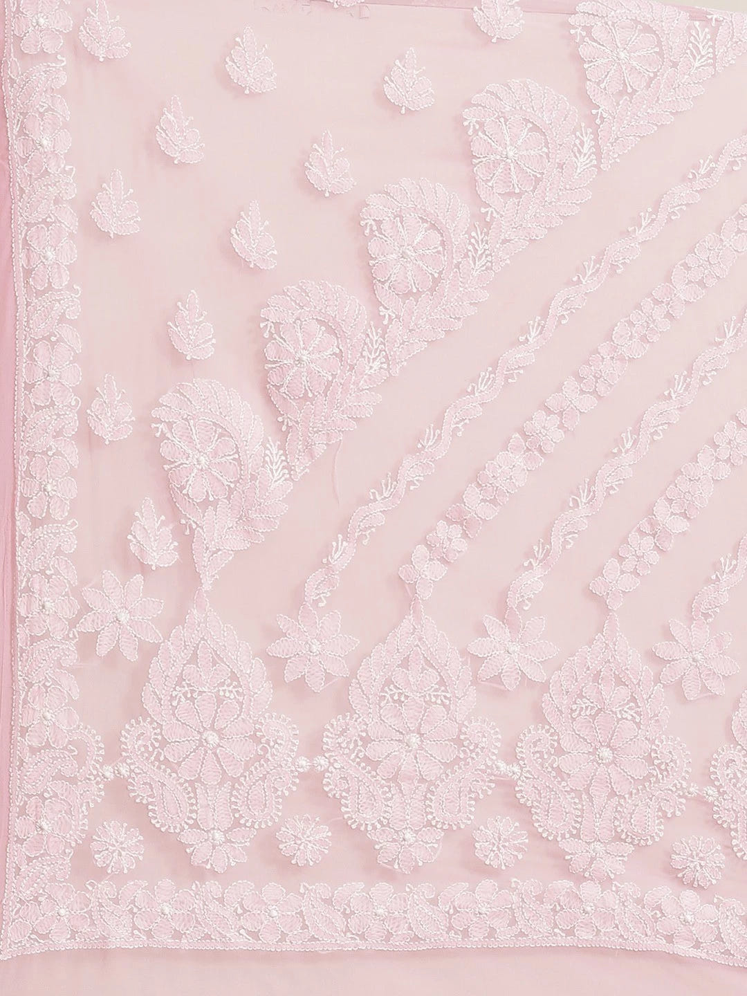 Ada Hand Embroidered Pink Georgette Lucknow Chikankari Saree with Blouse A311289