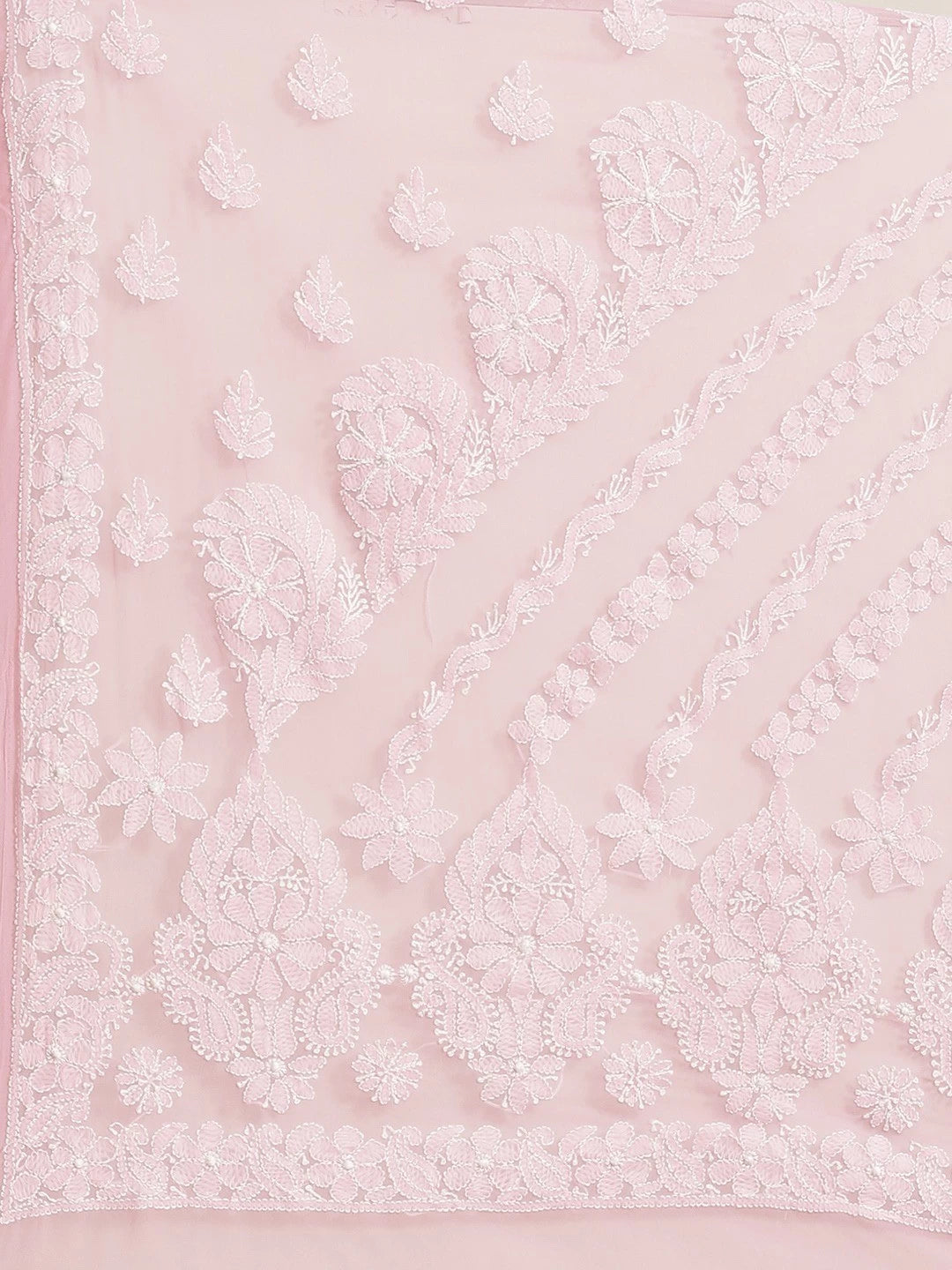 Ada Hand Embroidered Pink Georgette Lucknow Chikankari Saree with Blouse A311289