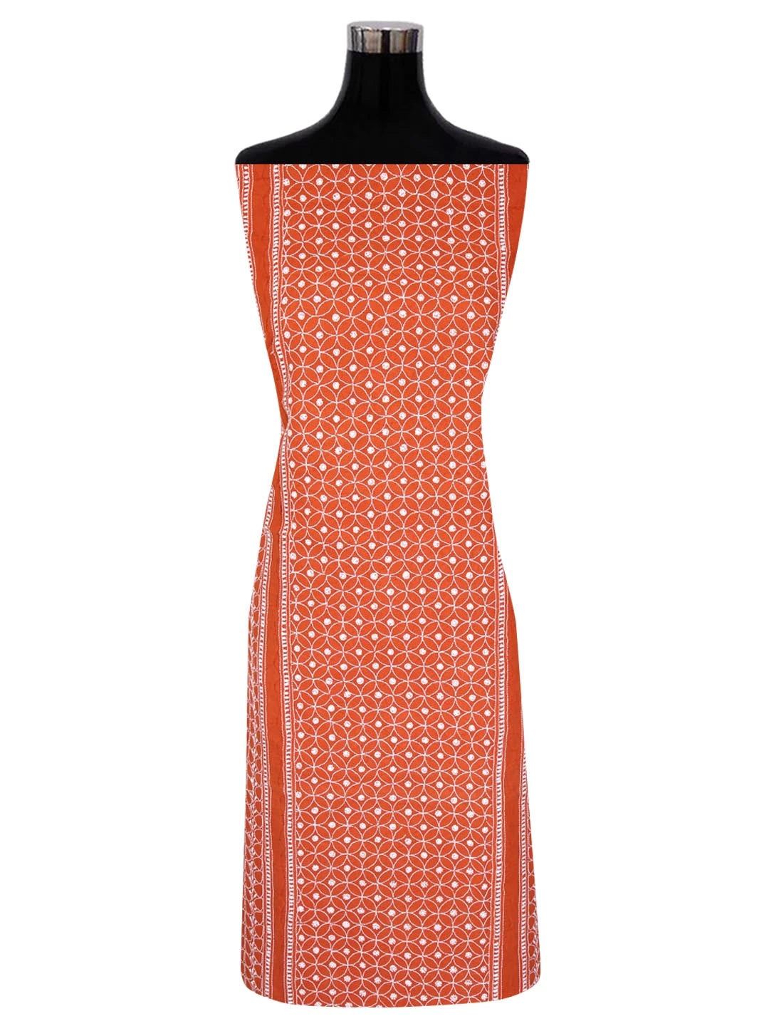 Ada Hand Embroidered Rust Cotton Lucknowi Chikankari Unstitched Kurta Piece 01A136312