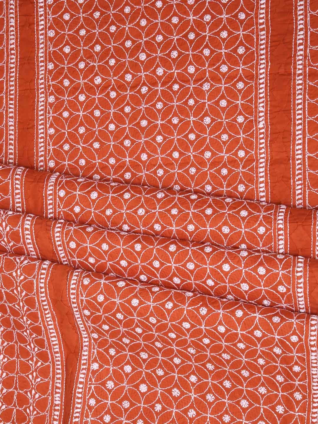 Ada Hand Embroidered Rust Cotton Lucknowi Chikankari Unstitched Kurta Piece 01A136312