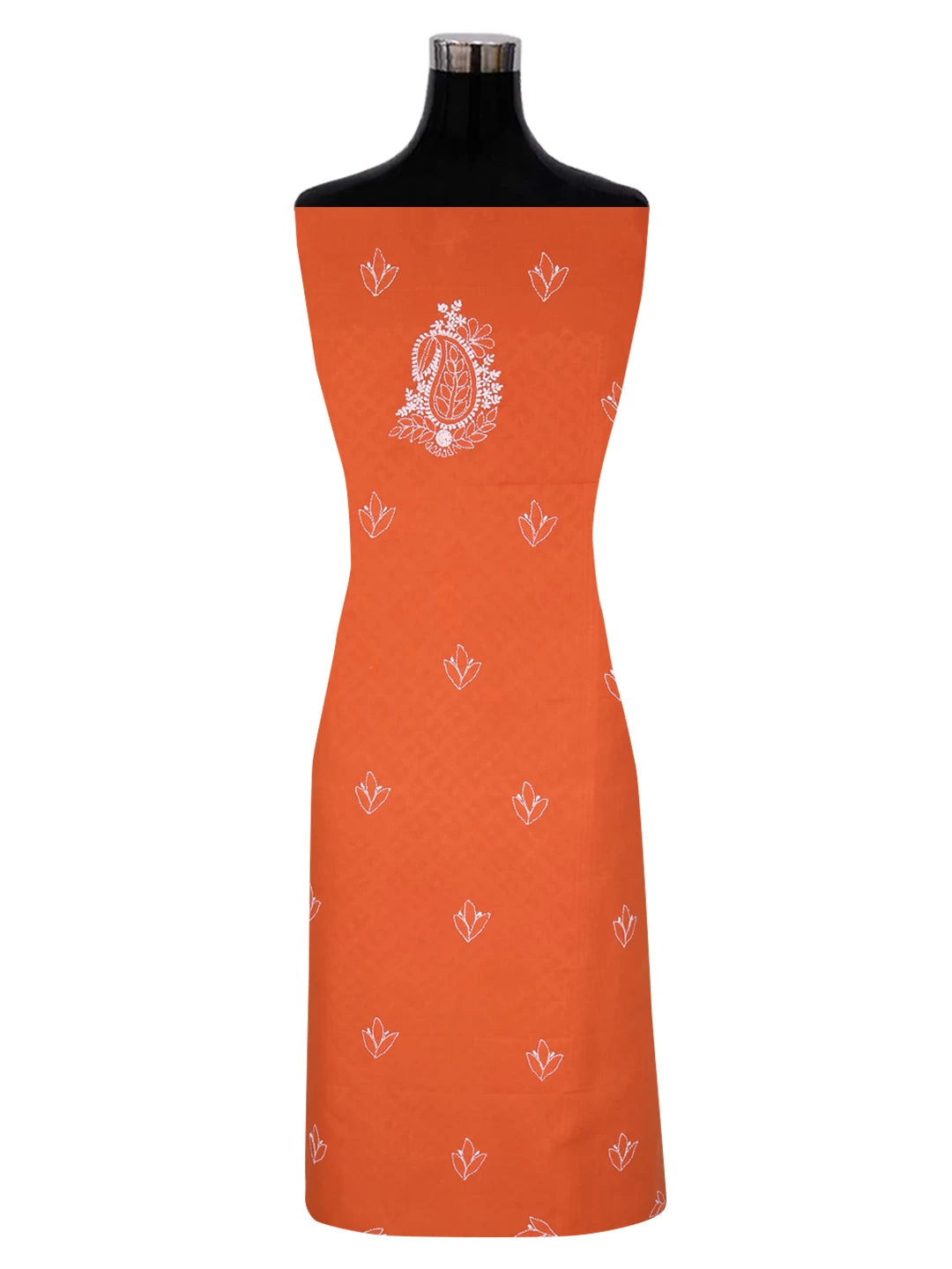 Ada Hand Embroidered Rust Cotton Lucknowi Chikankari Unstitched Kurta Piece 01A136312