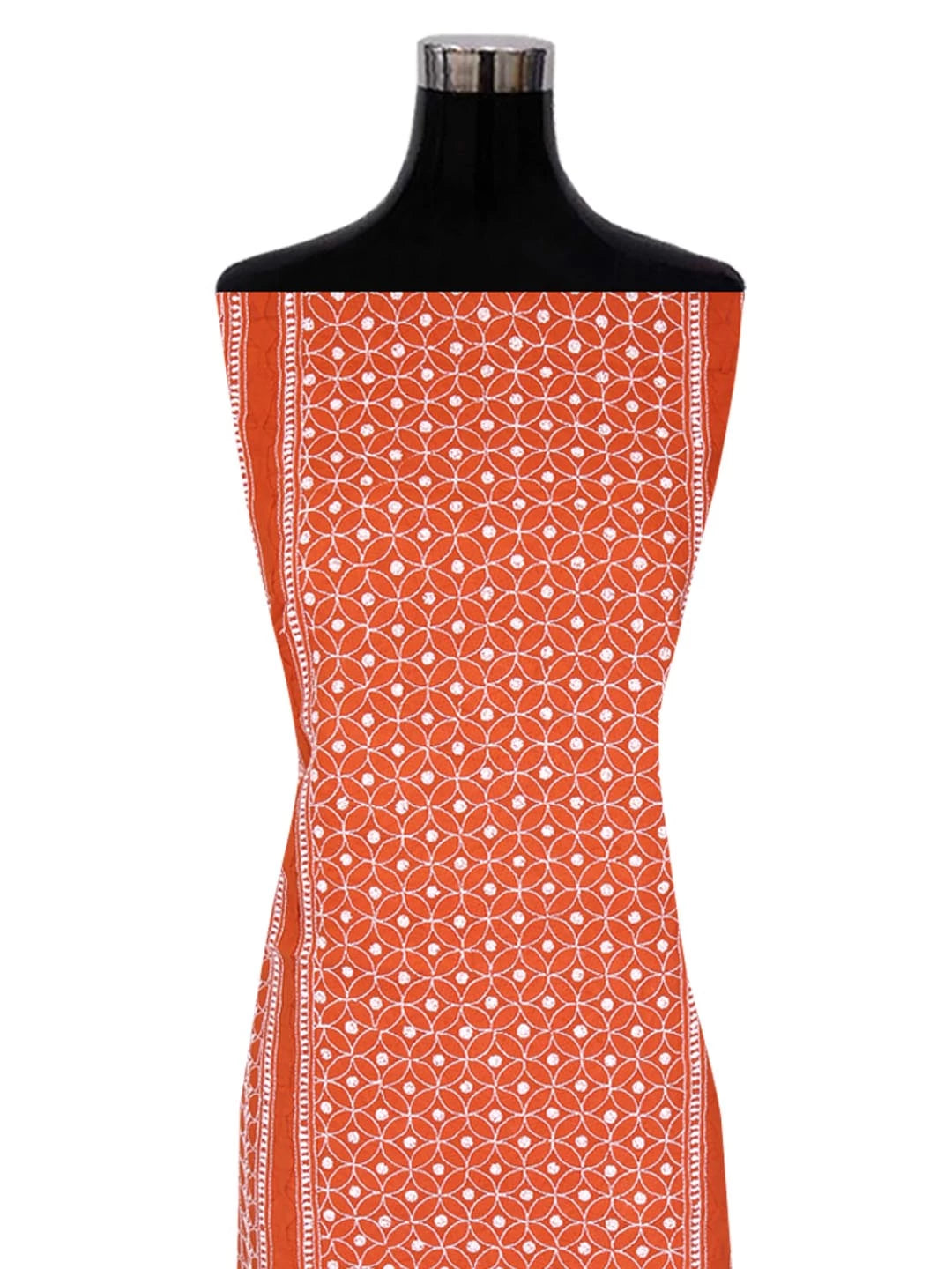 Ada Hand Embroidered Rust Cotton Lucknowi Chikankari Unstitched Kurta Piece 01A136312