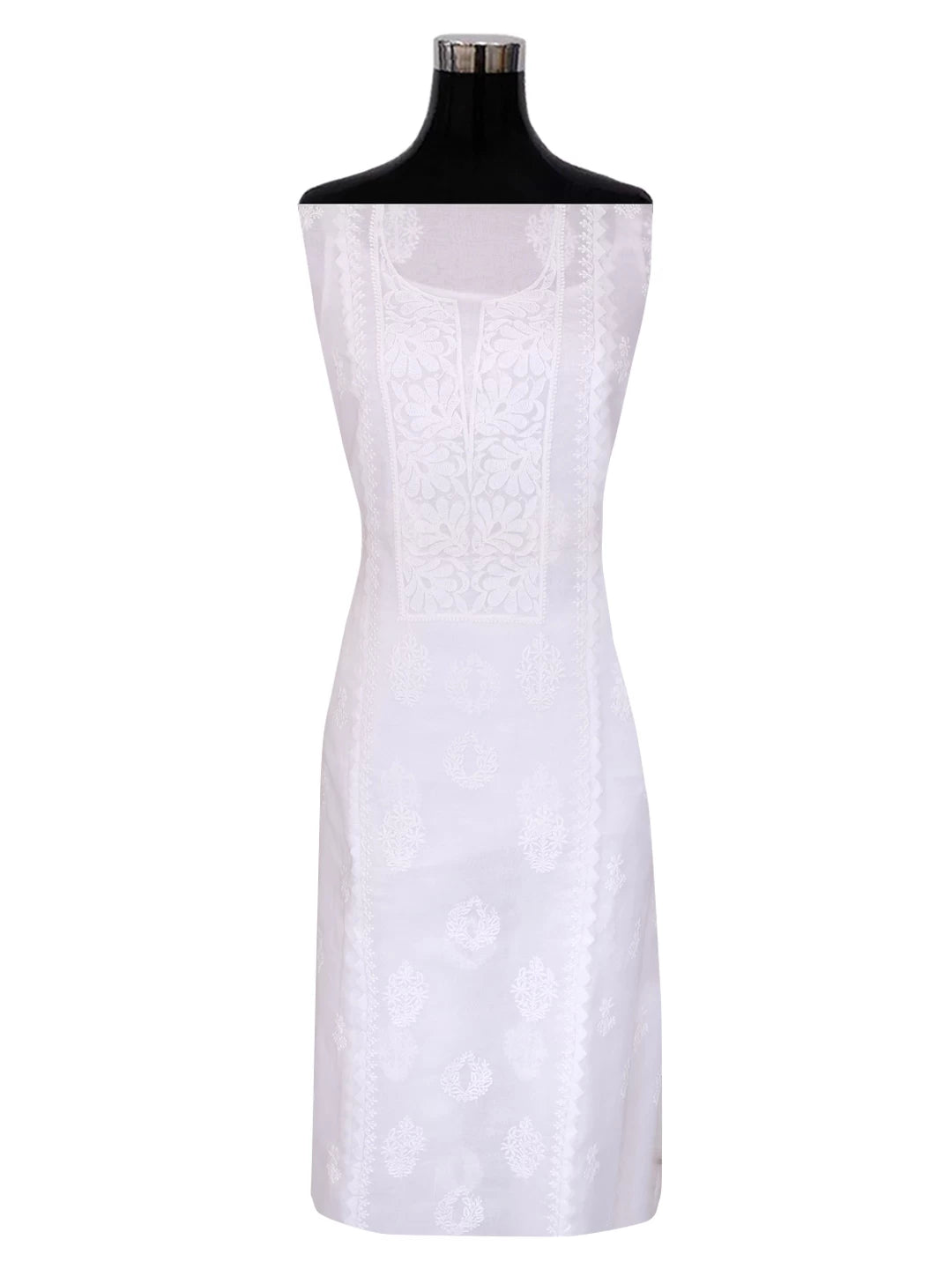 Ada Hand Embroidered White Organza Lucknowi Chikankari Semi-stitched Kurta Piece 01A90822