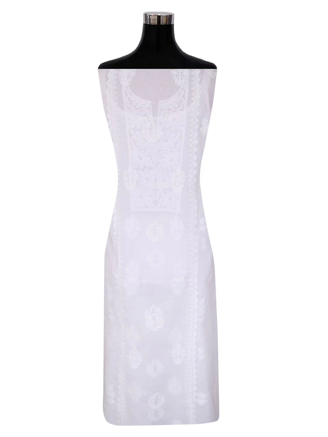 Ada Hand Embroidered White Organza Lucknowi Chikankari Semi-stitched Kurta Piece 01A90822