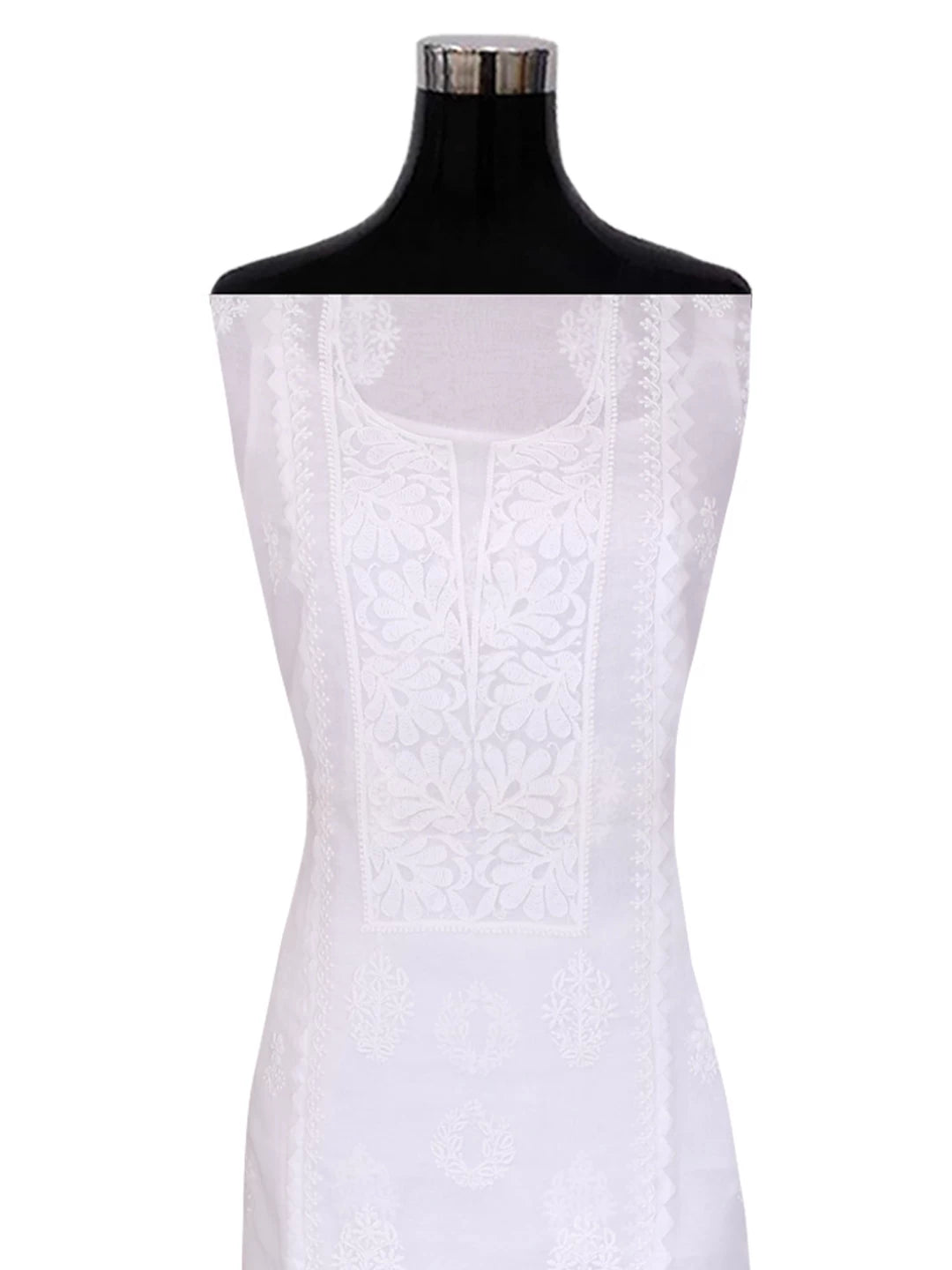 Ada Hand Embroidered White Organza Lucknowi Chikankari Semi-stitched Kurta Piece 01A90822