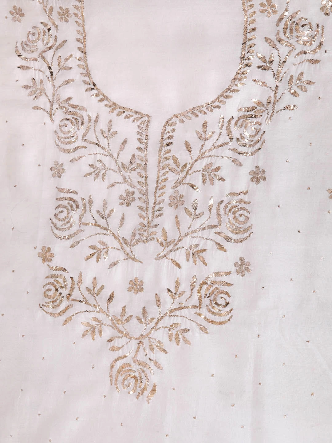 Ada Hand Embroidered White Chanderi Lucknowi Chikankari Unstitched Kurta Dupatta Set With Muqaish Work 01A147878