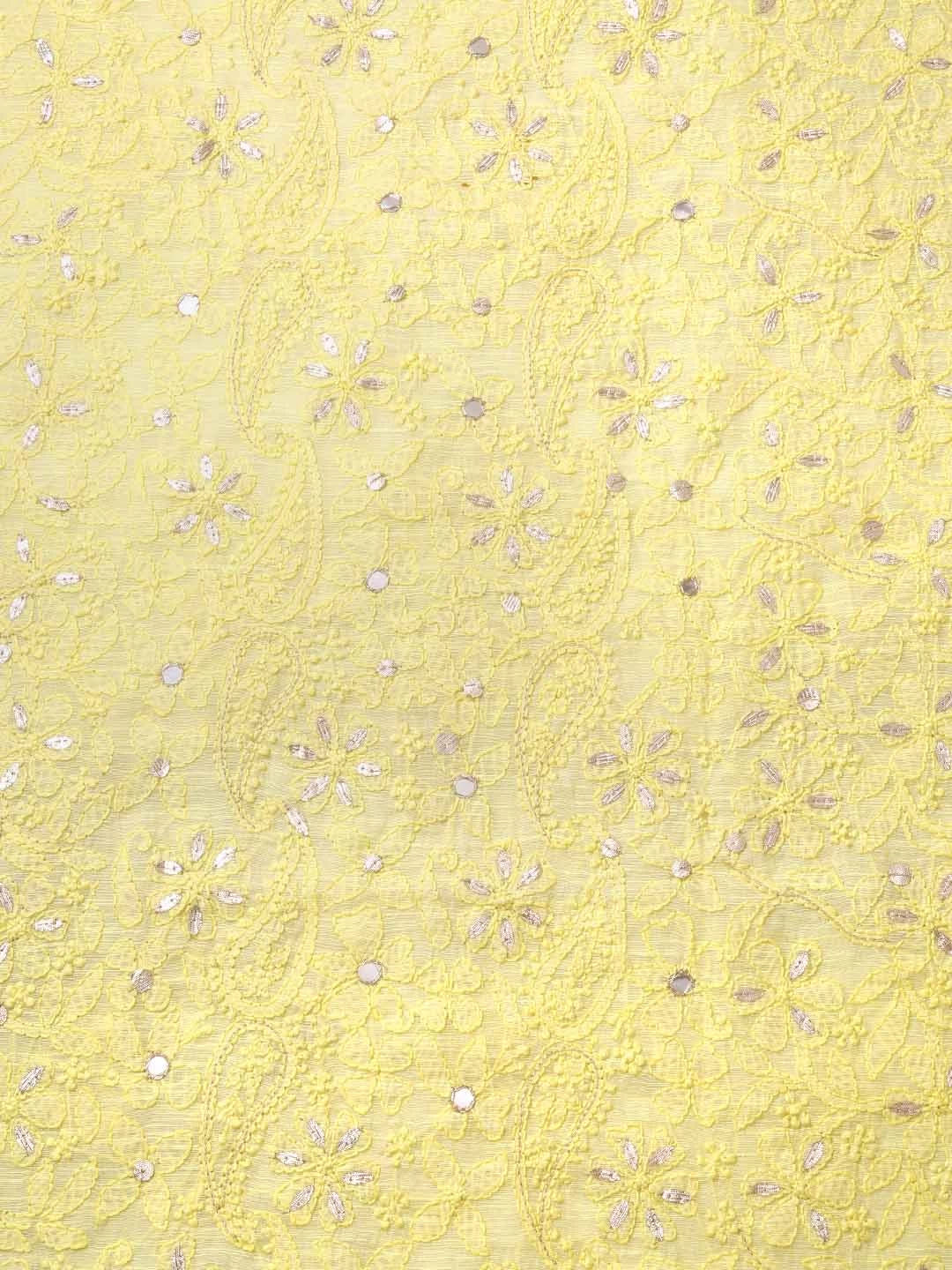 Ada Hand Embroidered Lemon Chanderi Lucknowi Chikankari Unstitched Kurta Dupatta Set With Gota Patti Work 01A196969