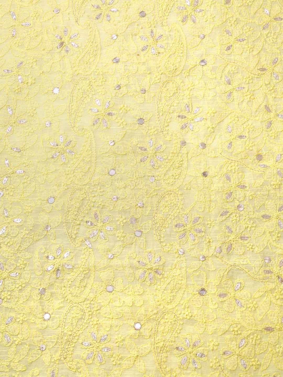 Ada Hand Embroidered Lemon Chanderi Lucknowi Chikankari Unstitched Kurta Dupatta Set With Gota Patti Work 01A196969