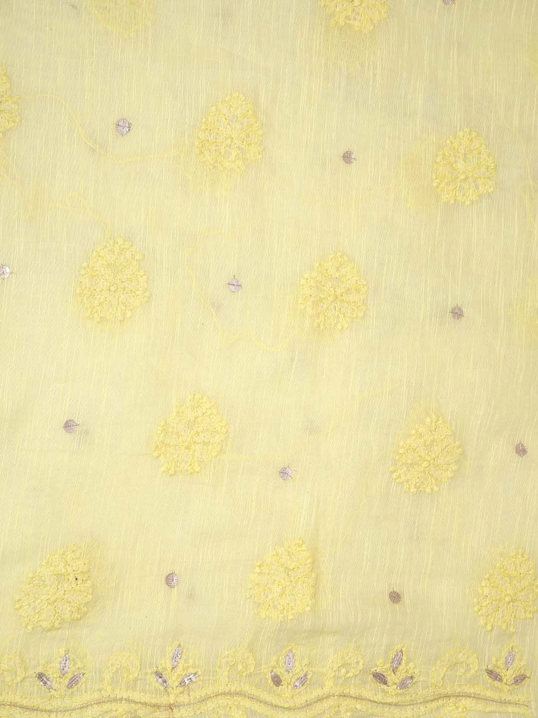Ada Hand Embroidered Lemon Chanderi Lucknowi Chikankari Unstitched Kurta Dupatta Set With Gota Patti Work 01A196969