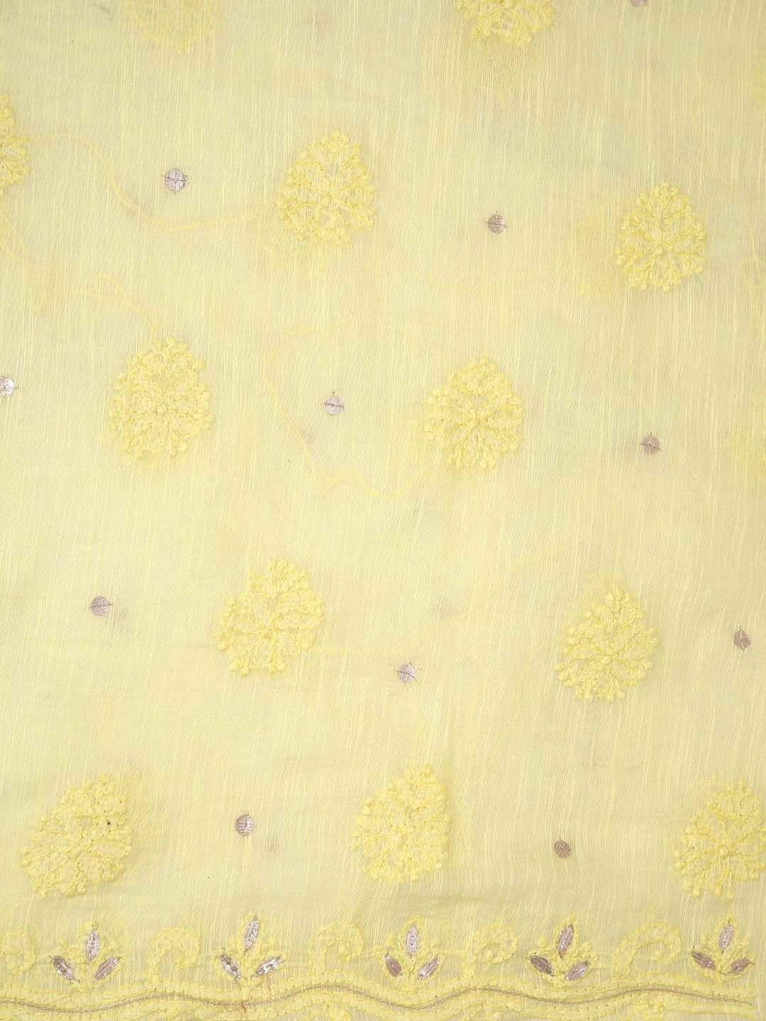 Ada Hand Embroidered Lemon Chanderi Lucknowi Chikankari Unstitched Kurta Dupatta Set With Gota Patti Work 01A196969