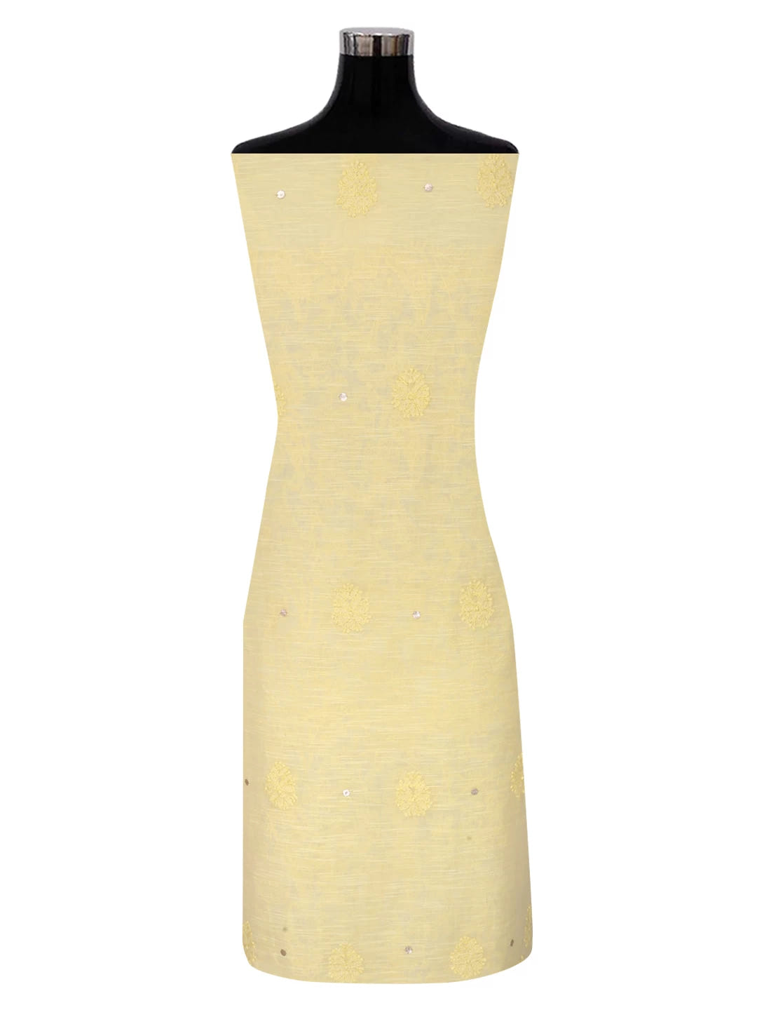 Ada Hand Embroidered Lemon Chanderi Lucknowi Chikankari Unstitched Kurta Dupatta Set With Gota Patti Work 01A196969