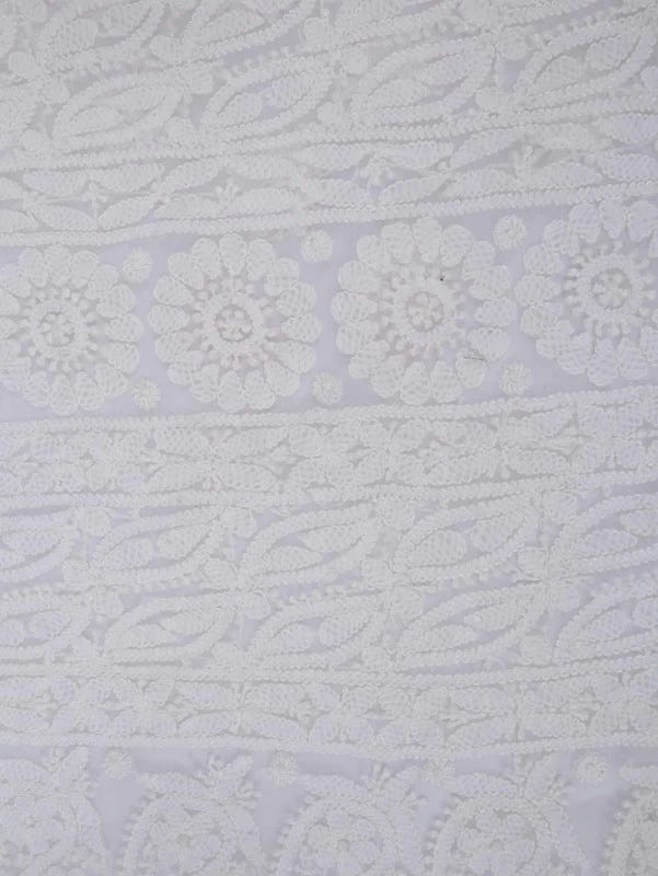 Ada Hand Embroidered White Georgette Lucknowi Chikankari Saree With Blouse 01A135423