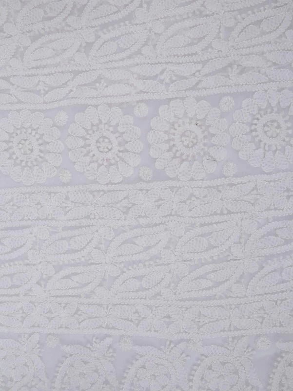 Ada Hand Embroidered White Georgette Lucknowi Chikankari Saree With Blouse 01A135423