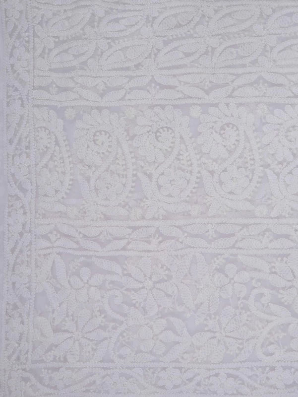 Ada Hand Embroidered White Georgette Lucknowi Chikankari Saree With Blouse 01A135423