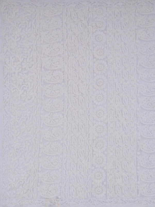Ada Hand Embroidered White Georgette Lucknowi Chikankari Saree With Blouse 01A135423