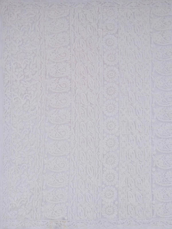 Ada Hand Embroidered White Georgette Lucknowi Chikankari Saree With Blouse 01A135423