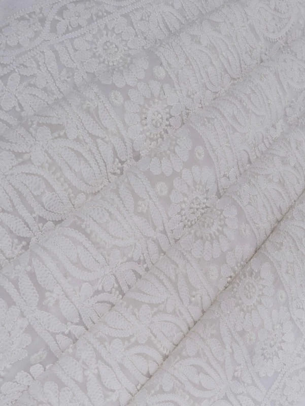 Ada Hand Embroidered White Georgette Lucknowi Chikankari Saree With Blouse 01A135423