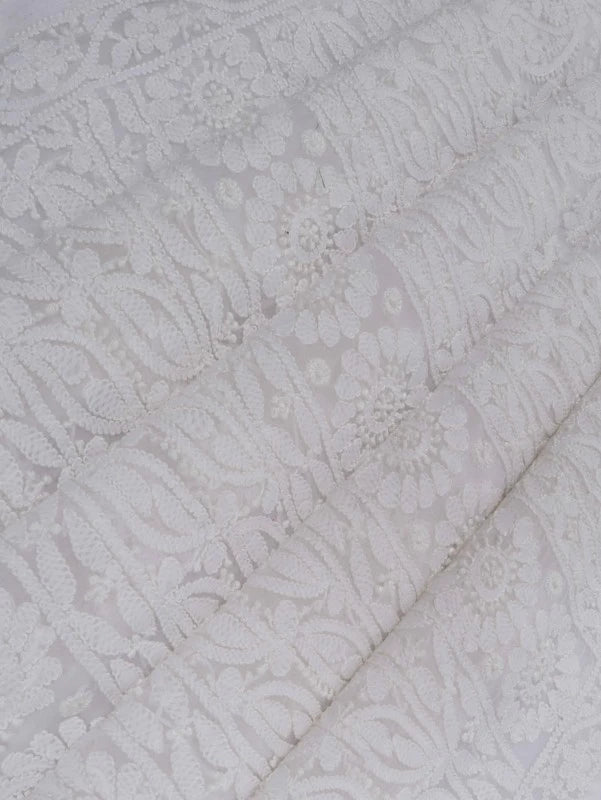 Ada Hand Embroidered White Georgette Lucknowi Chikankari Saree With Blouse 01A135423
