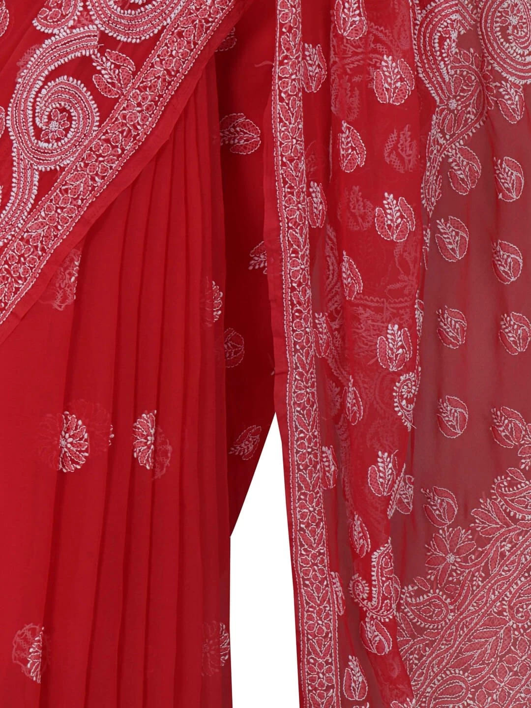 Ada Hand Embroidered Carrot Pink Georgette Lucknowi Chikankari Saree With Blouse 01A220572