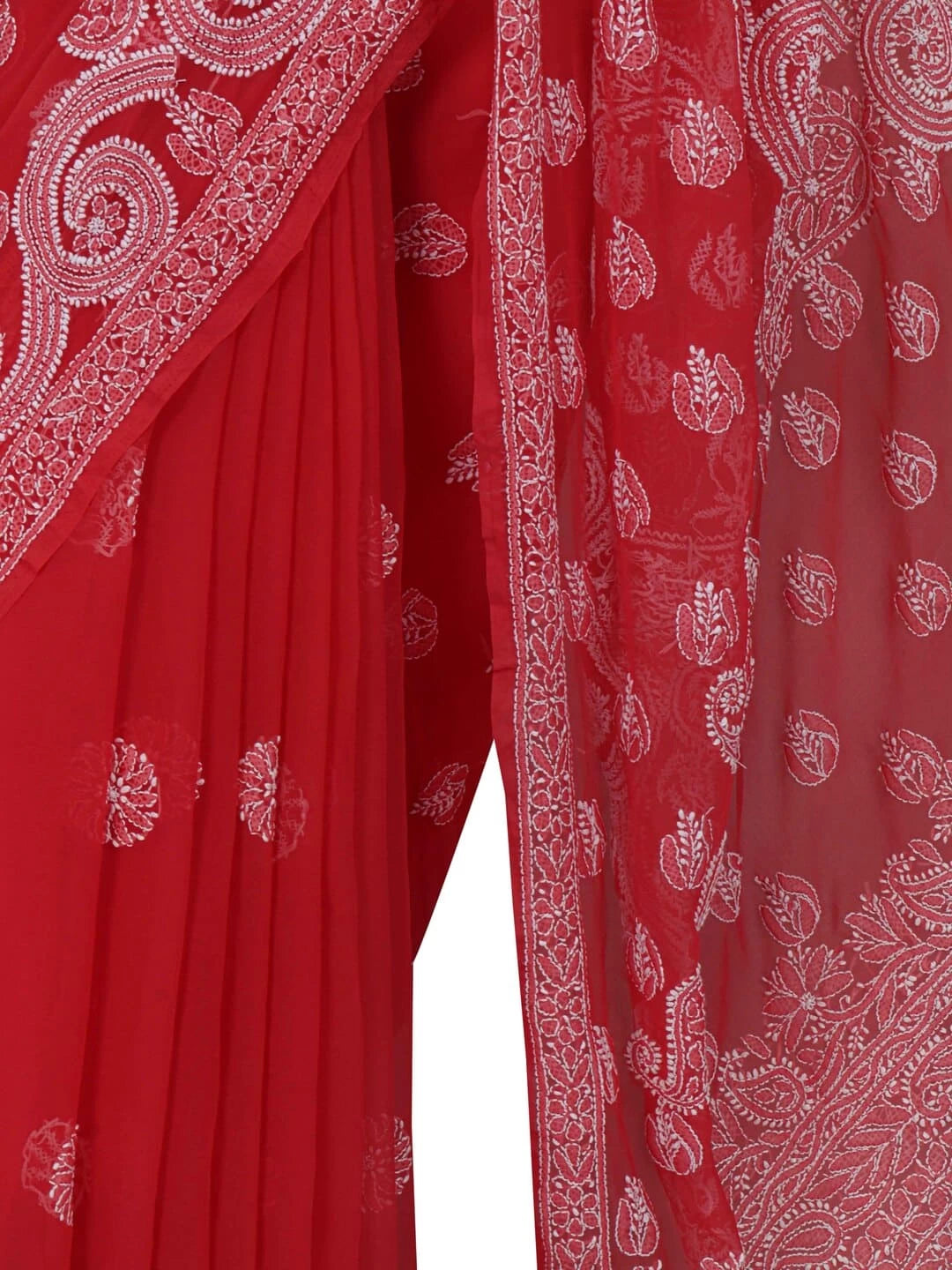 Ada Hand Embroidered Carrot Pink Georgette Lucknowi Chikankari Saree With Blouse 01A220572