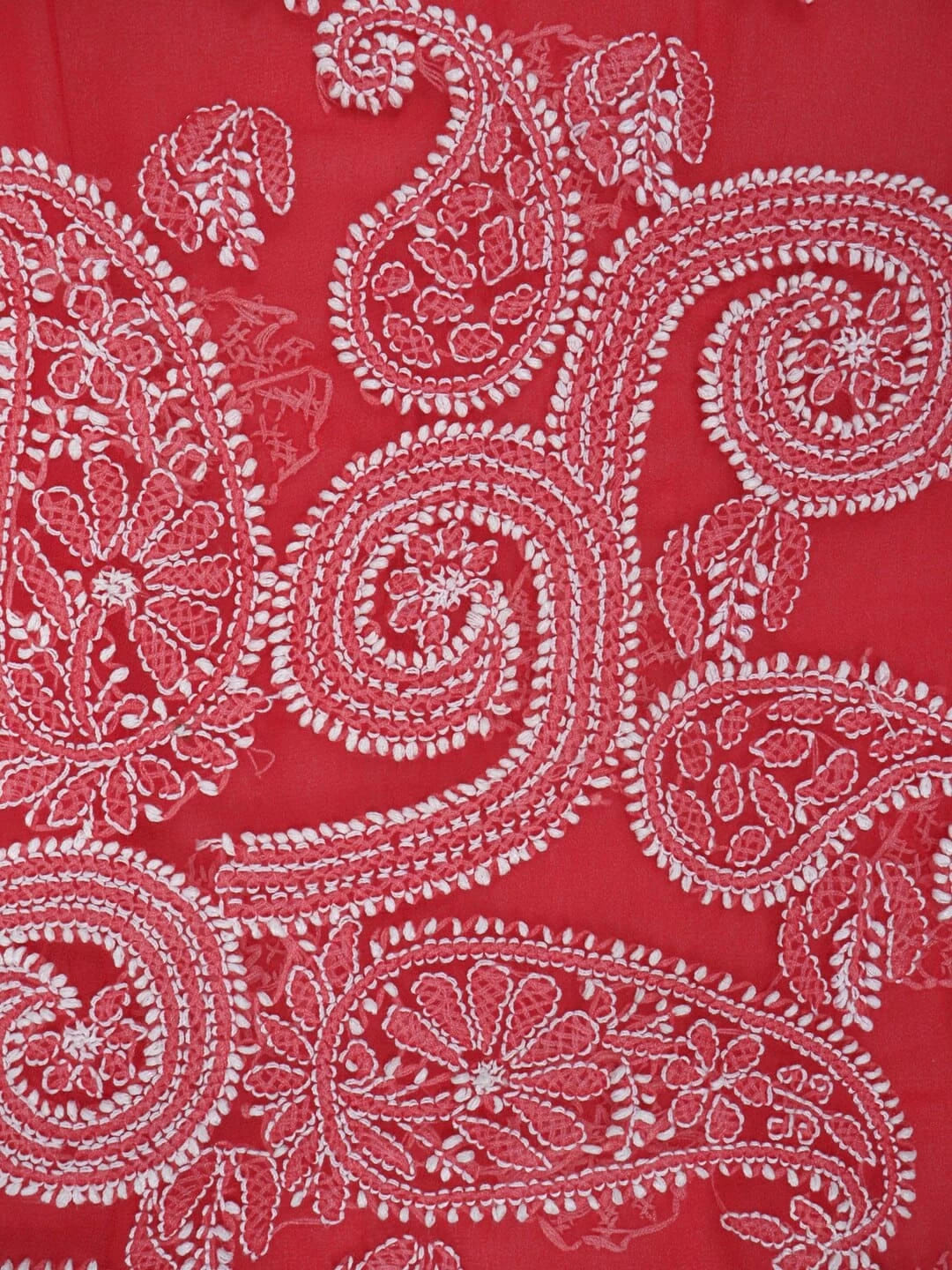 Ada Hand Embroidered Carrot Pink Georgette Lucknowi Chikankari Saree With Blouse 01A220572