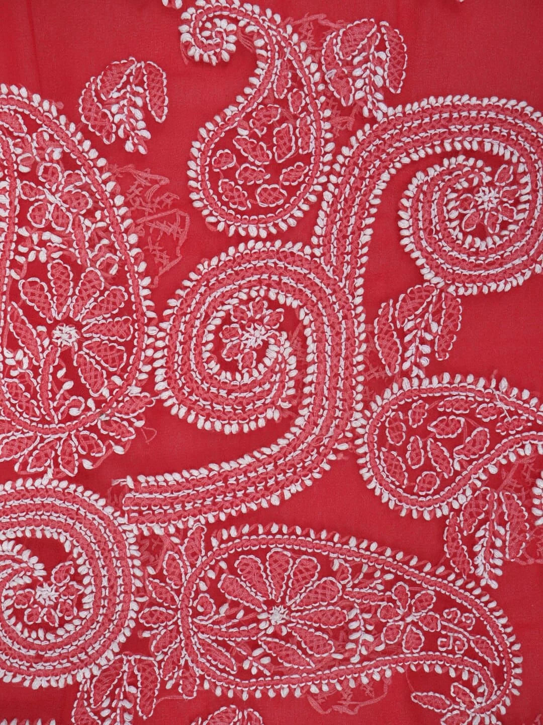 Ada Hand Embroidered Carrot Pink Georgette Lucknowi Chikankari Saree With Blouse 01A220572