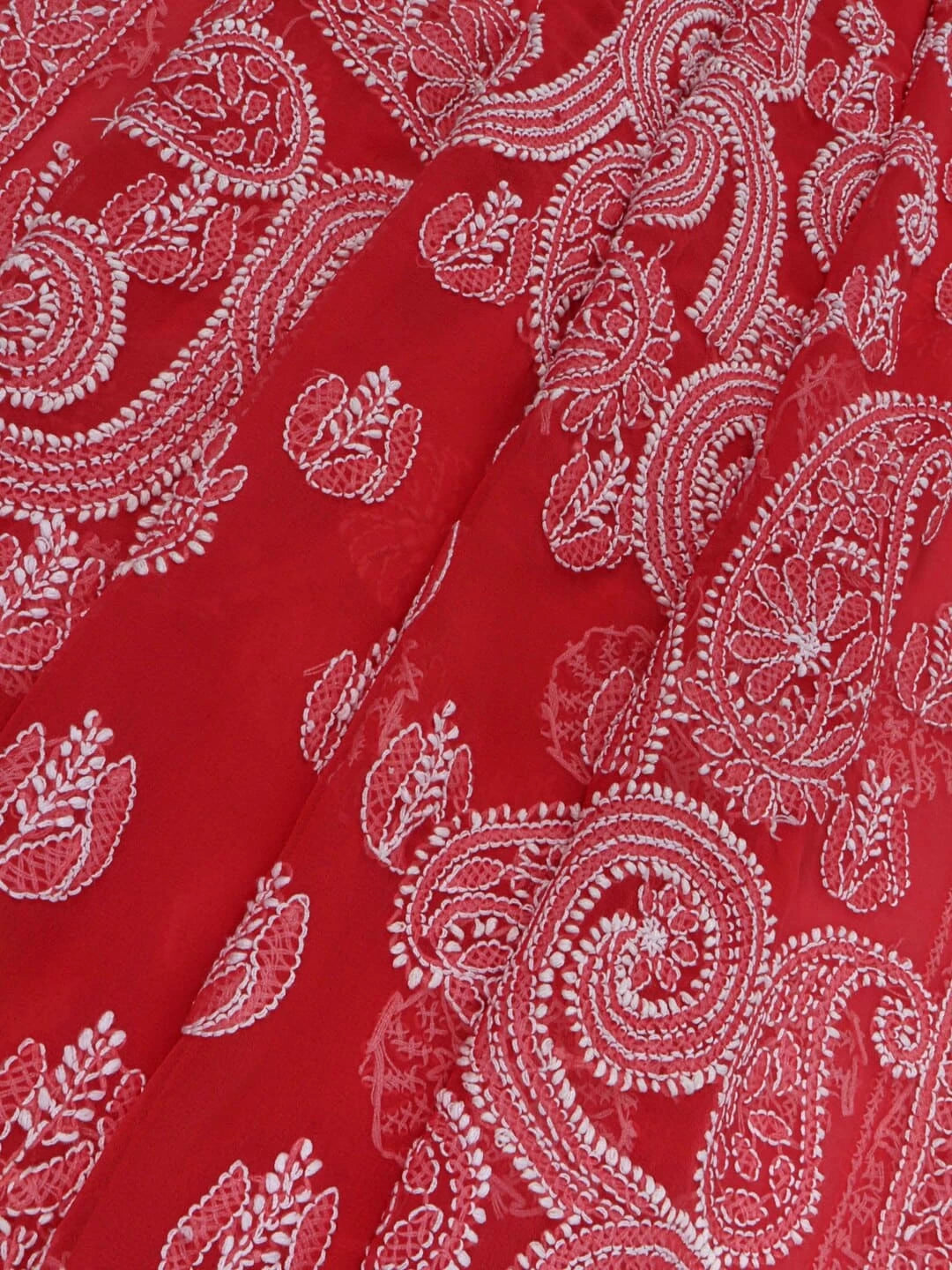 Ada Hand Embroidered Carrot Pink Georgette Lucknowi Chikankari Saree With Blouse 01A220572