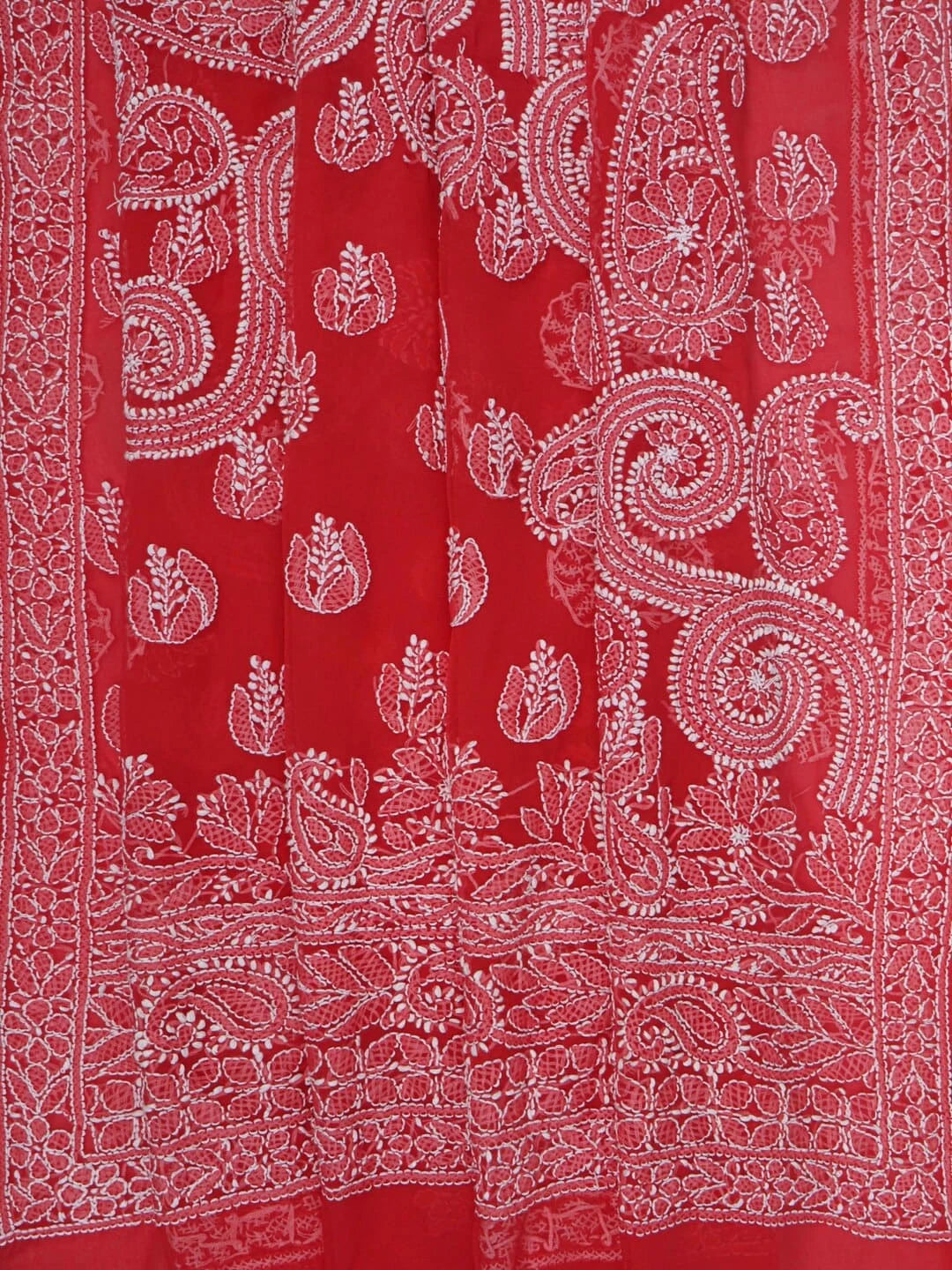 Ada Hand Embroidered Carrot Pink Georgette Lucknowi Chikankari Saree With Blouse 01A220572