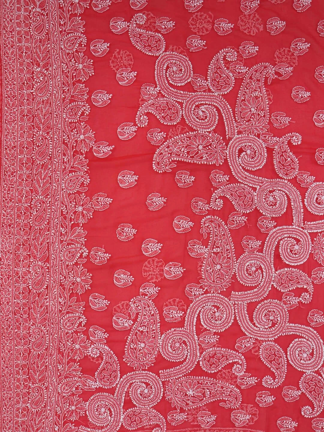 Ada Hand Embroidered Carrot Pink Georgette Lucknowi Chikankari Saree With Blouse 01A220572