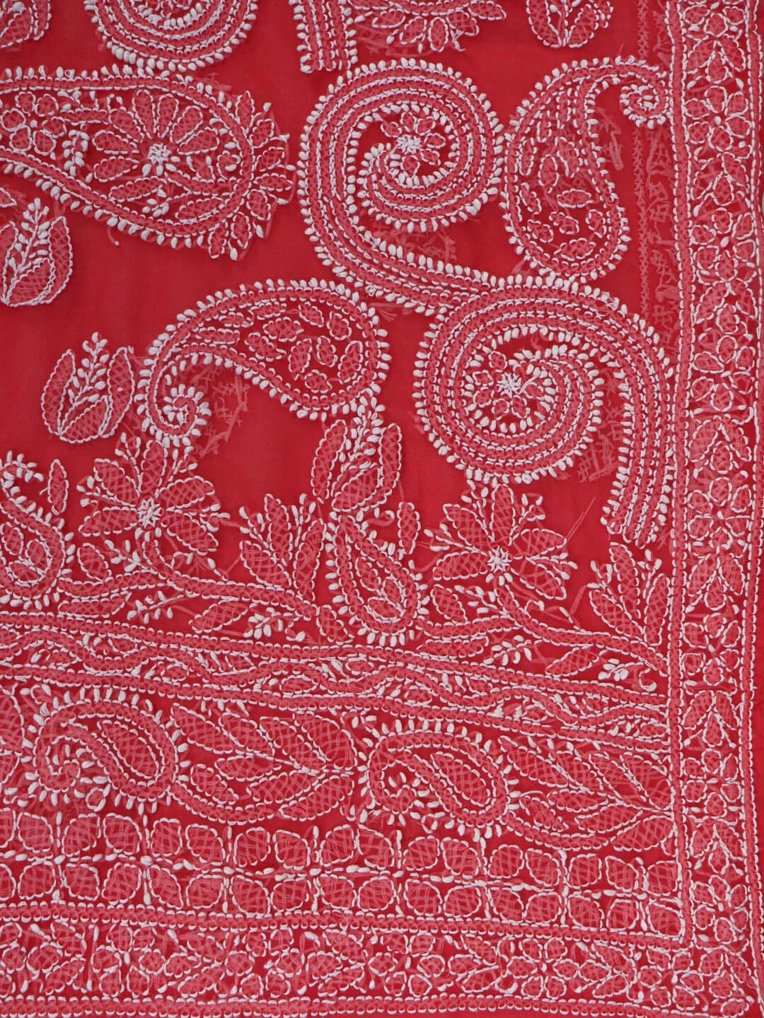 Ada Hand Embroidered Carrot Pink Georgette Lucknowi Chikankari Saree With Blouse 01A220572