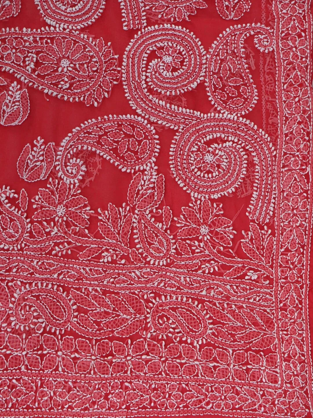 Ada Hand Embroidered Carrot Pink Georgette Lucknowi Chikankari Saree With Blouse 01A220572