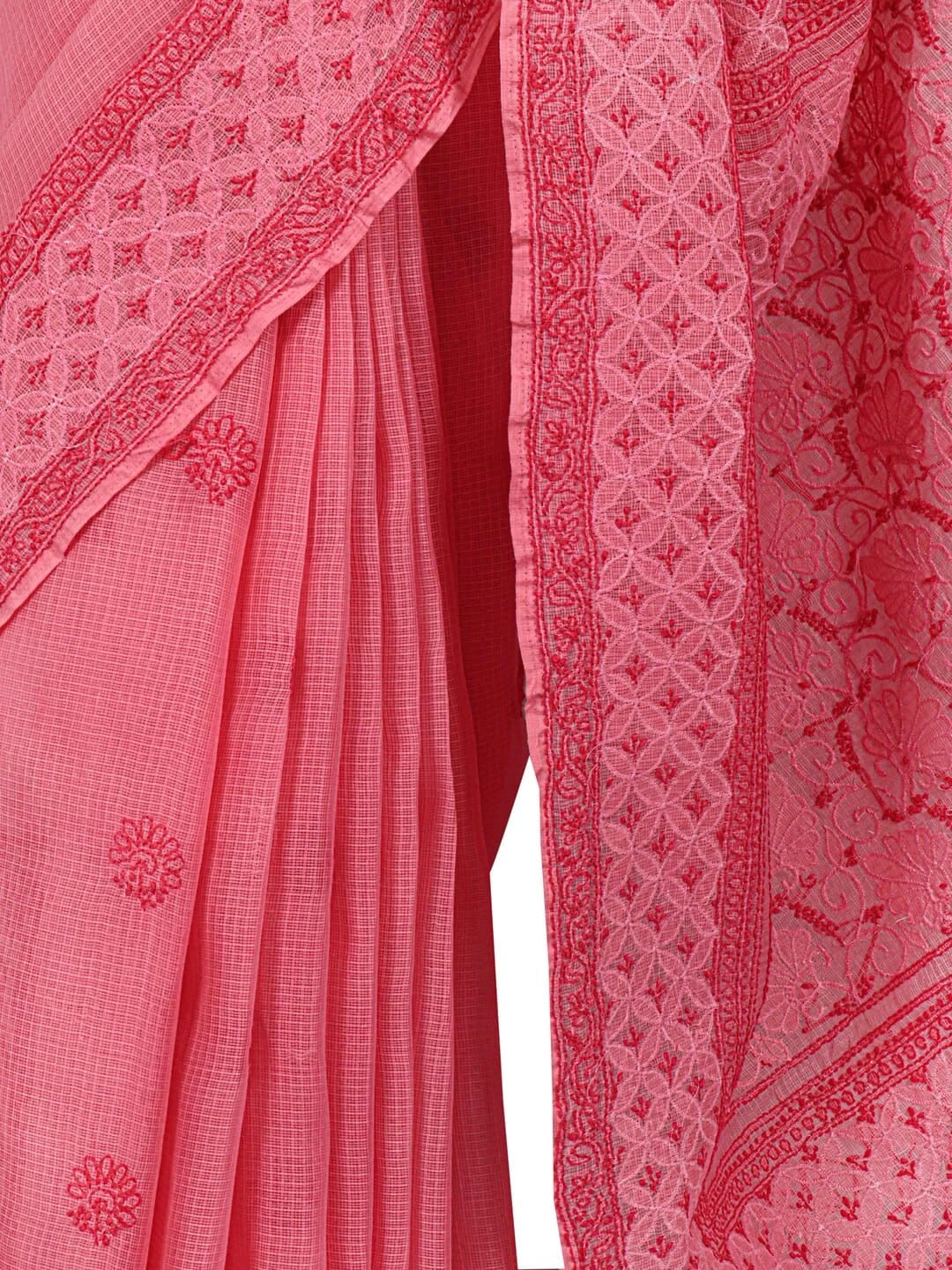 Ada Hand Embroidered Onion Pink Kota Lucknowi Chikankari Saree With Blouse 01A220561