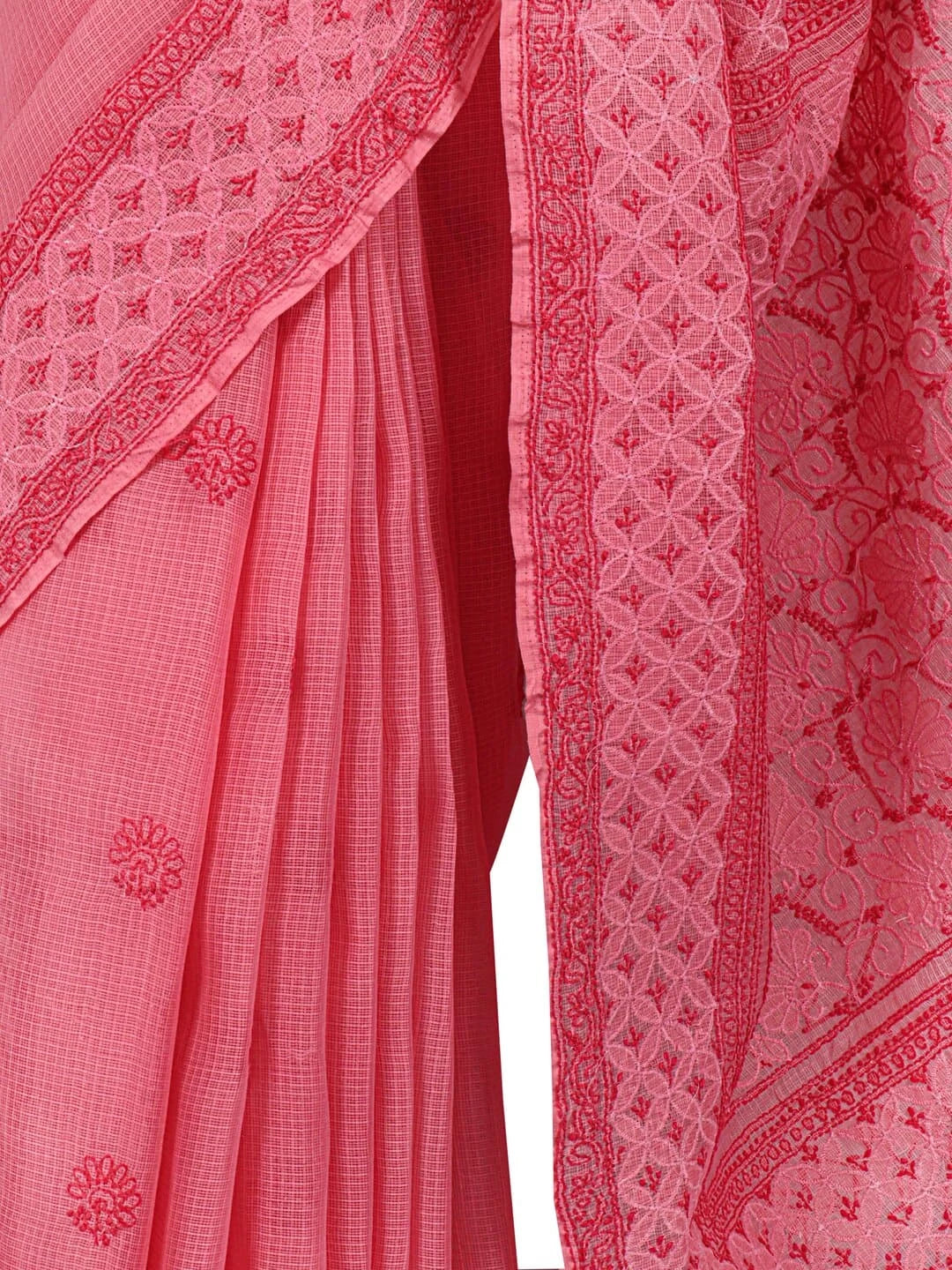 Ada Hand Embroidered Onion Pink Kota Lucknowi Chikankari Saree With Blouse 01A220561
