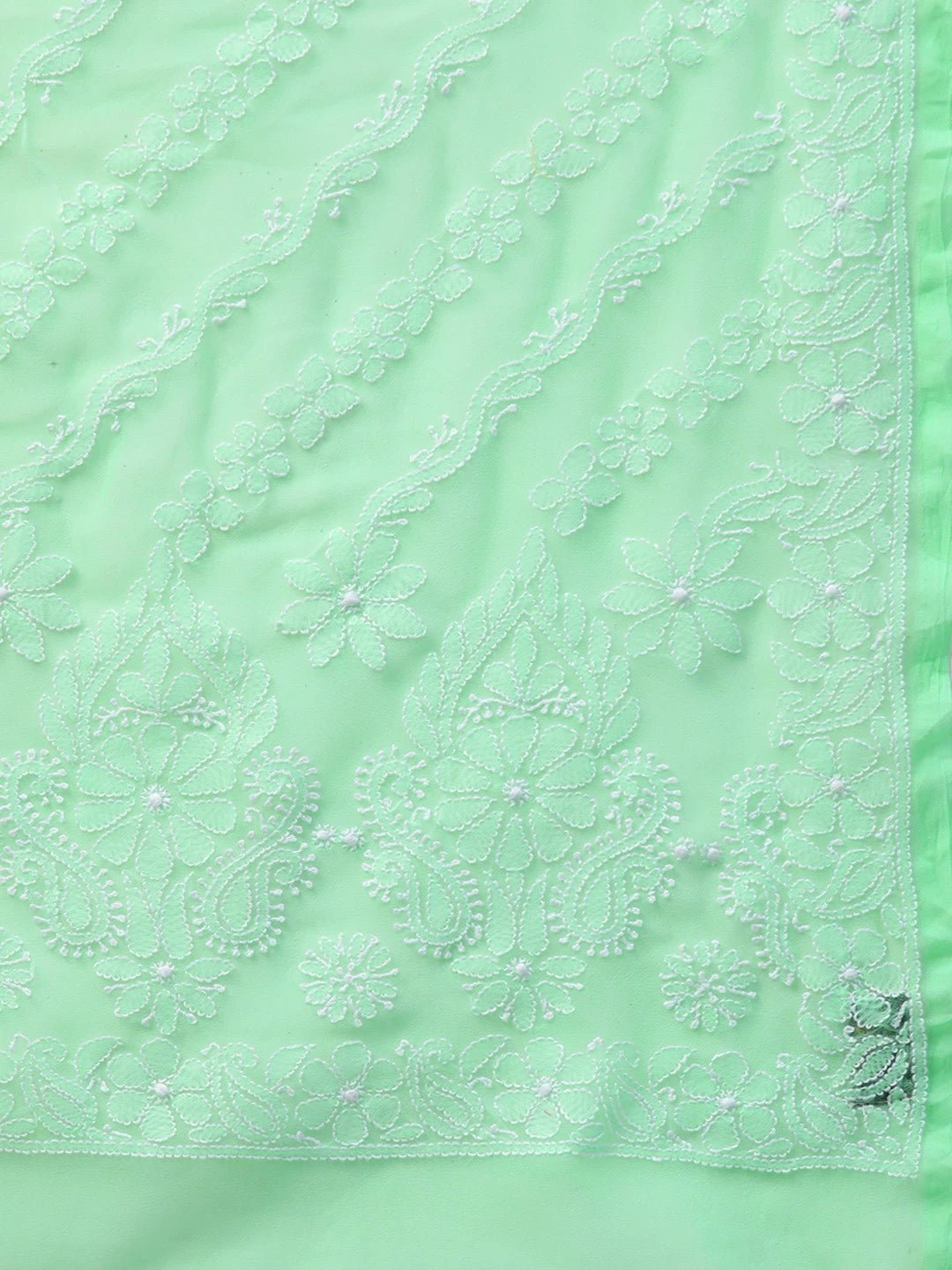 Ada Hand Embroidered Green Georgette Lucknowi Chikankari Saree With Blouse A311311