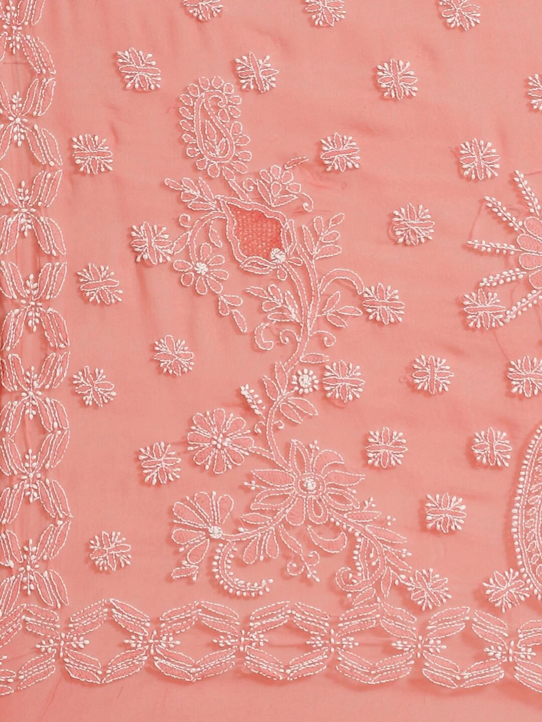 Ada Hand Embroidered Carrot Pink Georgette Lucknowi Chikankari Saree With Blouse A191489