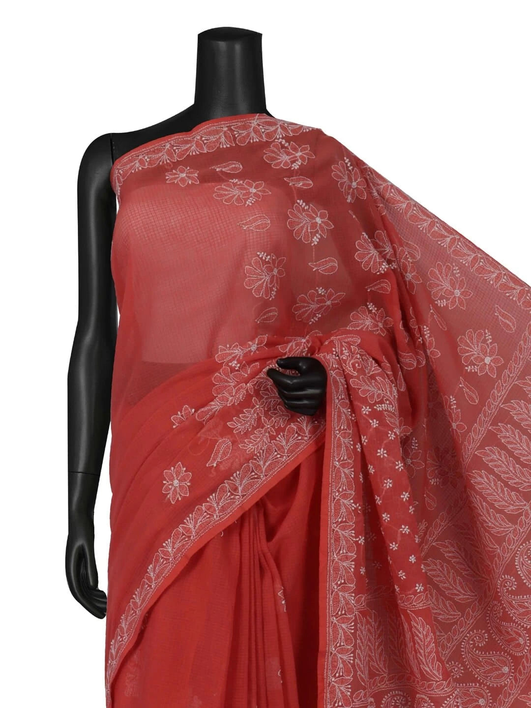 Ada Hand Embroidered Peach Kota Lucknowi Chikankari Saree With Blouse 01A216241