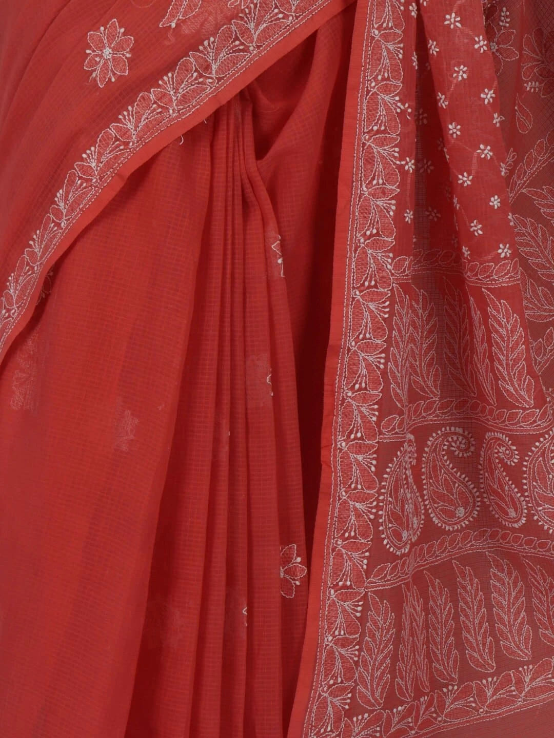 Ada Hand Embroidered Peach Kota Lucknowi Chikankari Saree With Blouse 01A216241