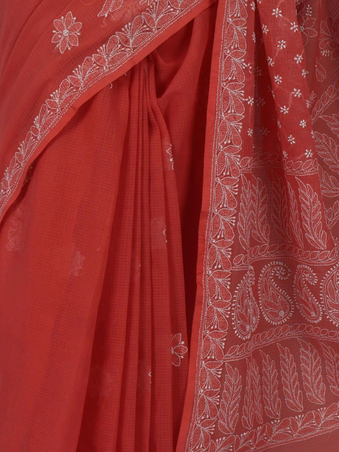 Ada Hand Embroidered Peach Kota Lucknowi Chikankari Saree With Blouse 01A216241