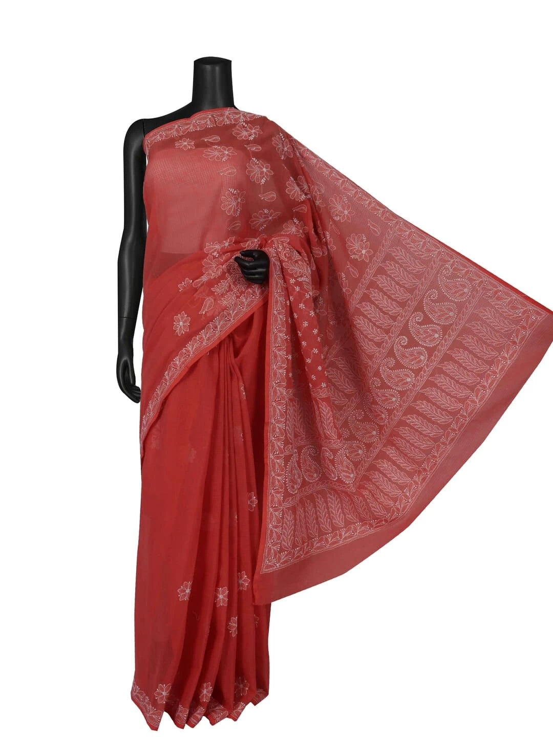 Ada Hand Embroidered Peach Kota Lucknowi Chikankari Saree With Blouse 01A216241
