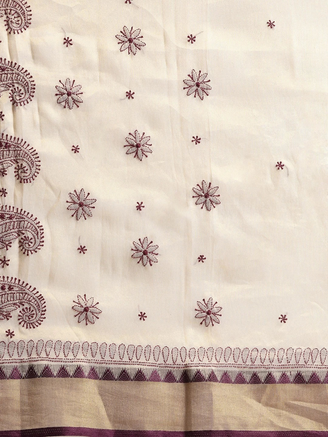 Ada Hand Embroidered Fawn Kota Lucknow Chikankari Saree With Blouse A311356