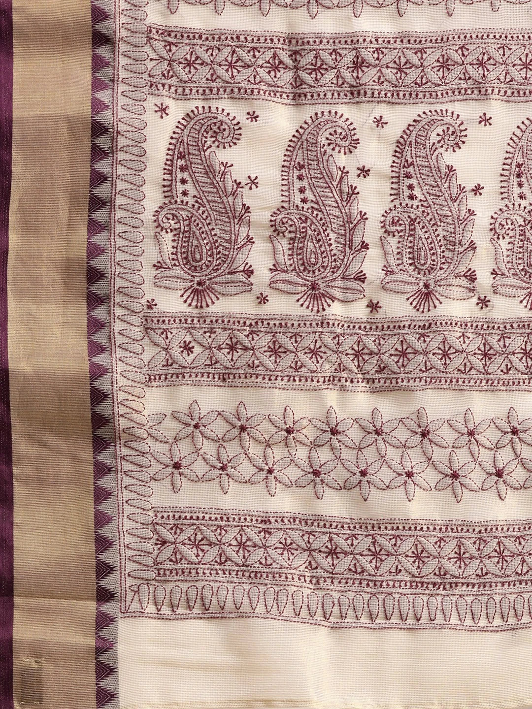 Ada Hand Embroidered Fawn Kota Lucknow Chikankari Saree With Blouse A311356
