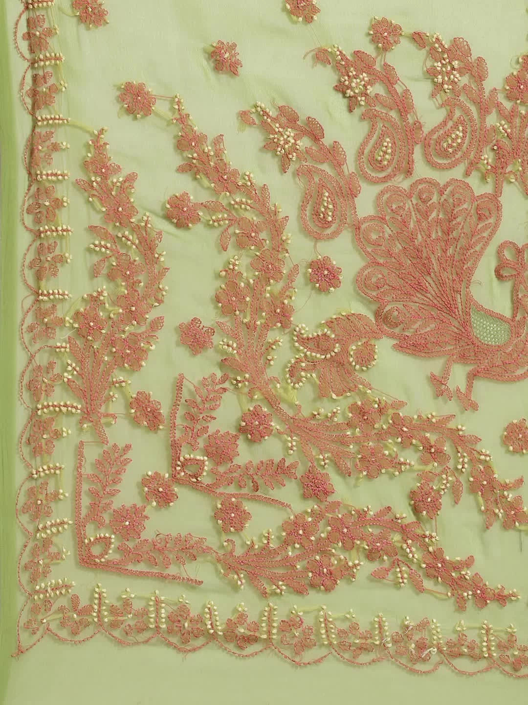 Ada Hand Embroidered Green Georgette Lucknowi Chikankari Saree With Blouse A120088