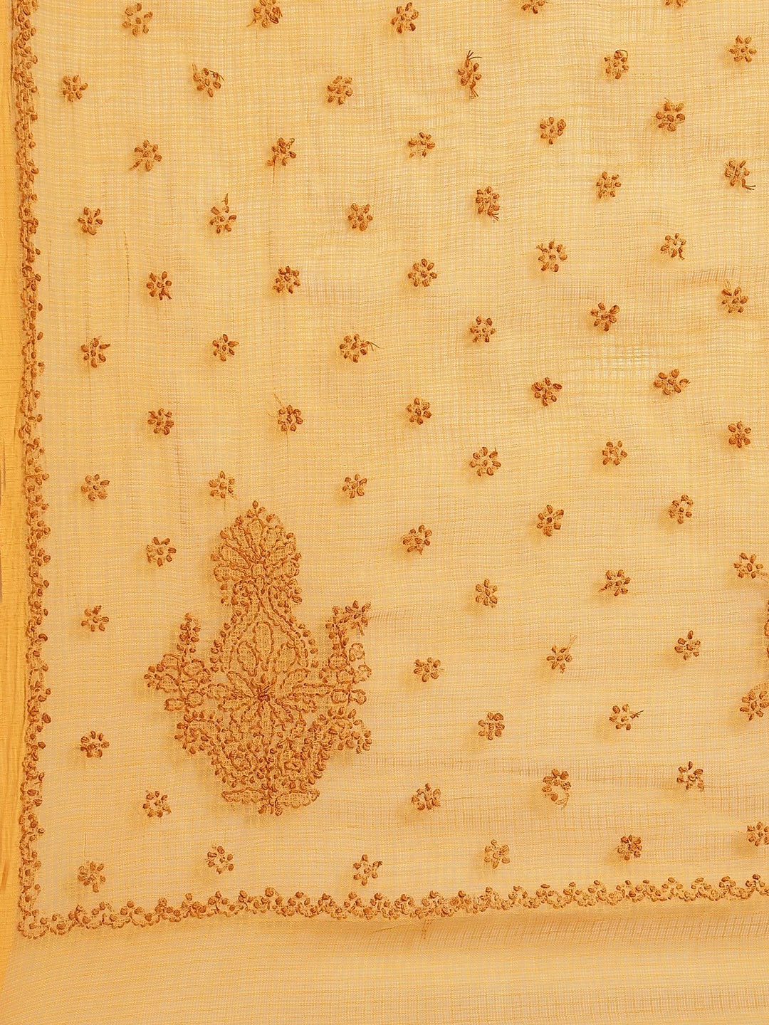 Ada Hand Embroidered Mustard Kota Lucknowi Chikankari Saree With Blouse A311112