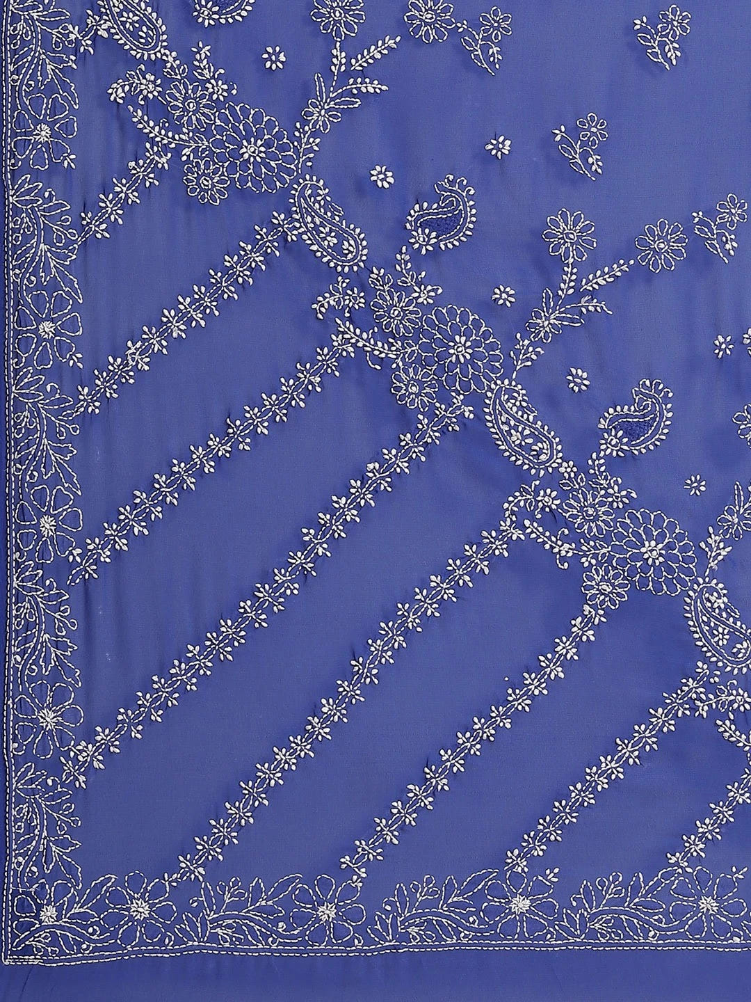 Ada Hand Embroidered Royal Blue Georgette Lucknow Chikankari Saree With Blouse A311256