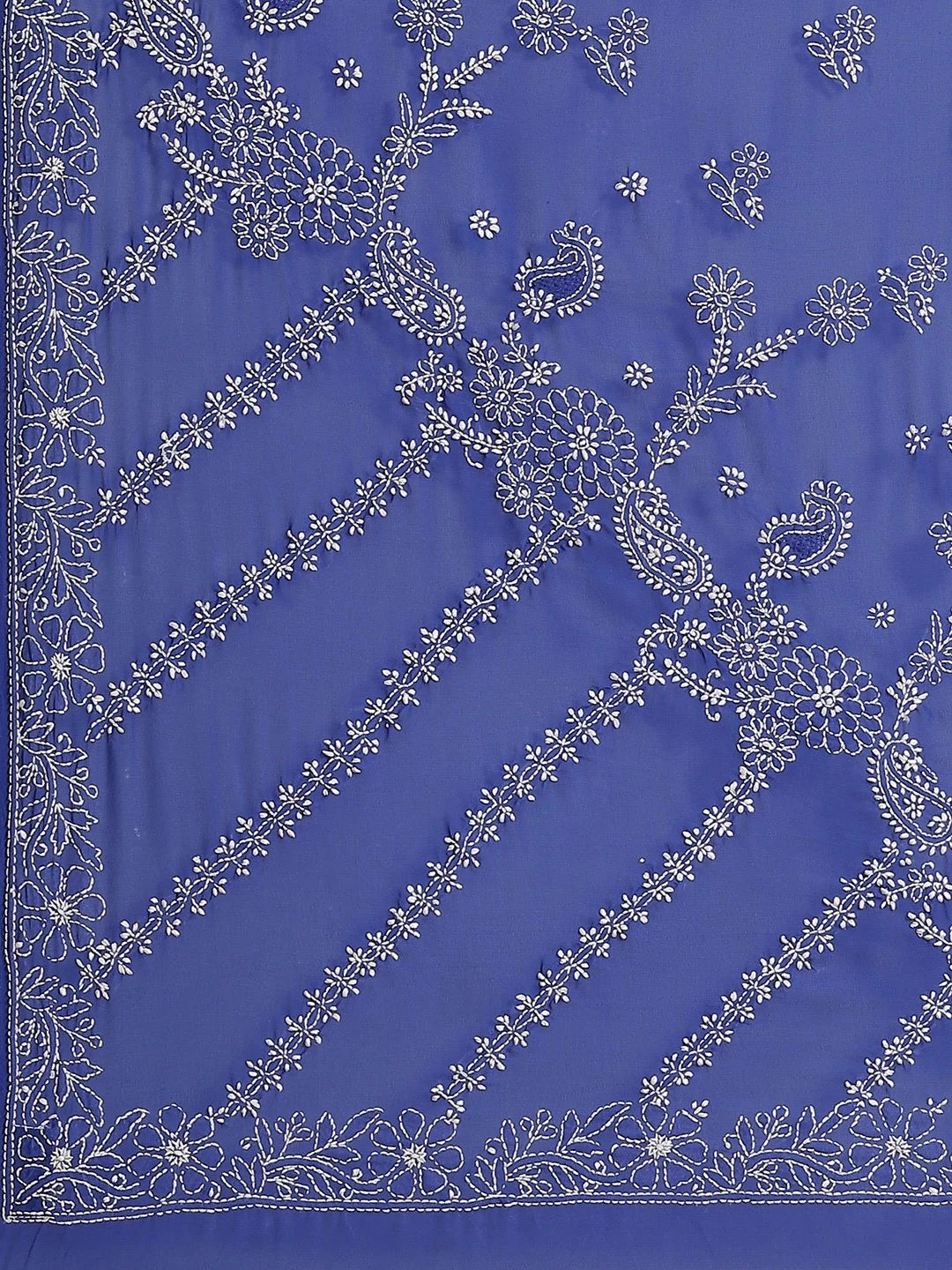Ada Hand Embroidered Royal Blue Georgette Lucknow Chikankari Saree With Blouse A311256