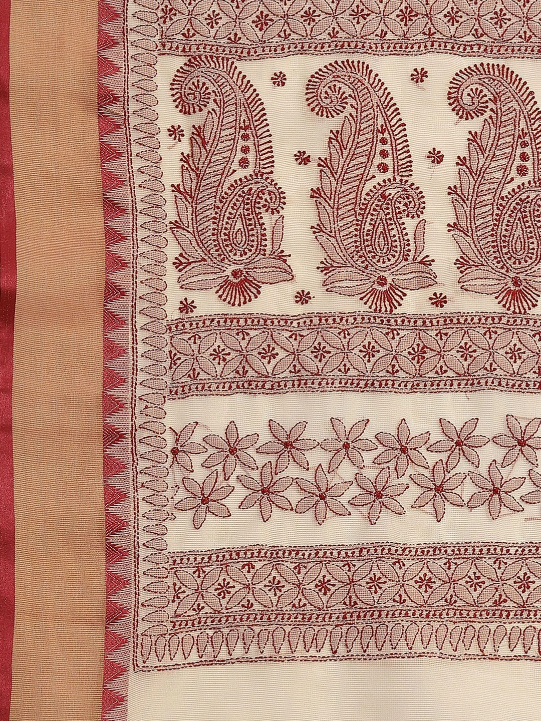 Ada Hand Embroidered Fawn Kota Lucknow Chikankari Saree With Blouse A311243