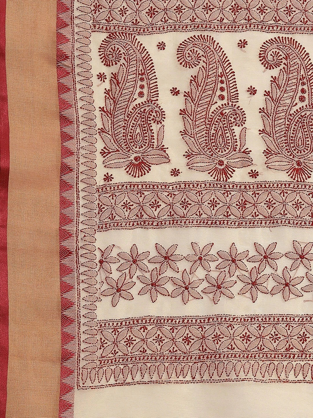 Ada Hand Embroidered Fawn Kota Lucknow Chikankari Saree With Blouse A311243